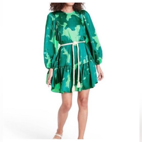 Alexis Dresses & Skirts - Alexis for Target Green Print Long Sleeve Rope Belt Tiered Dress Size XS